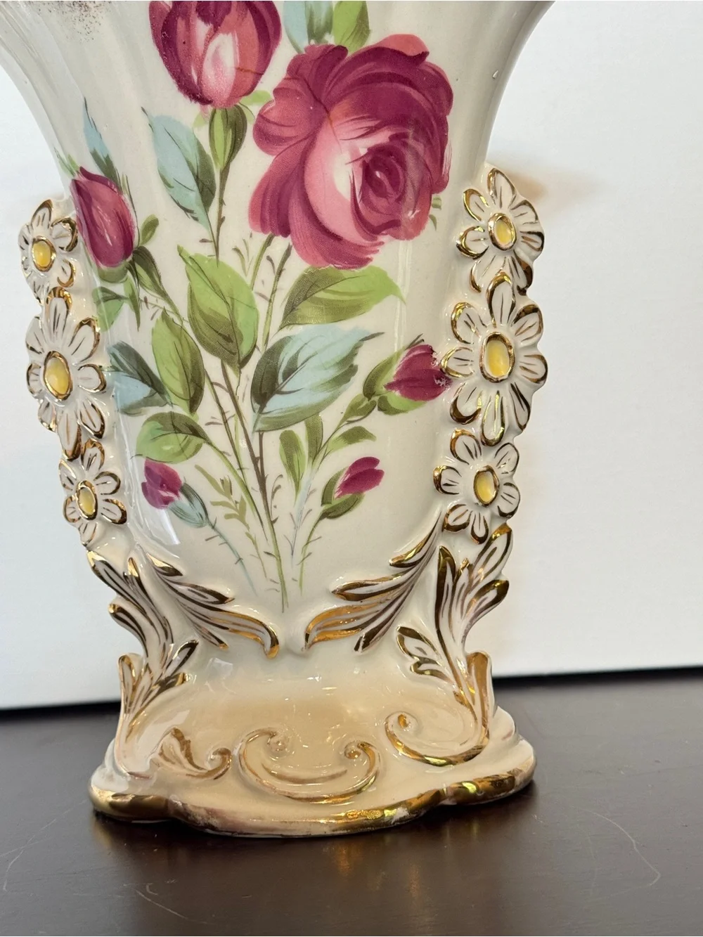 Vintage 1960s Eton Bone China Vase Hand-painted with Gold Rim